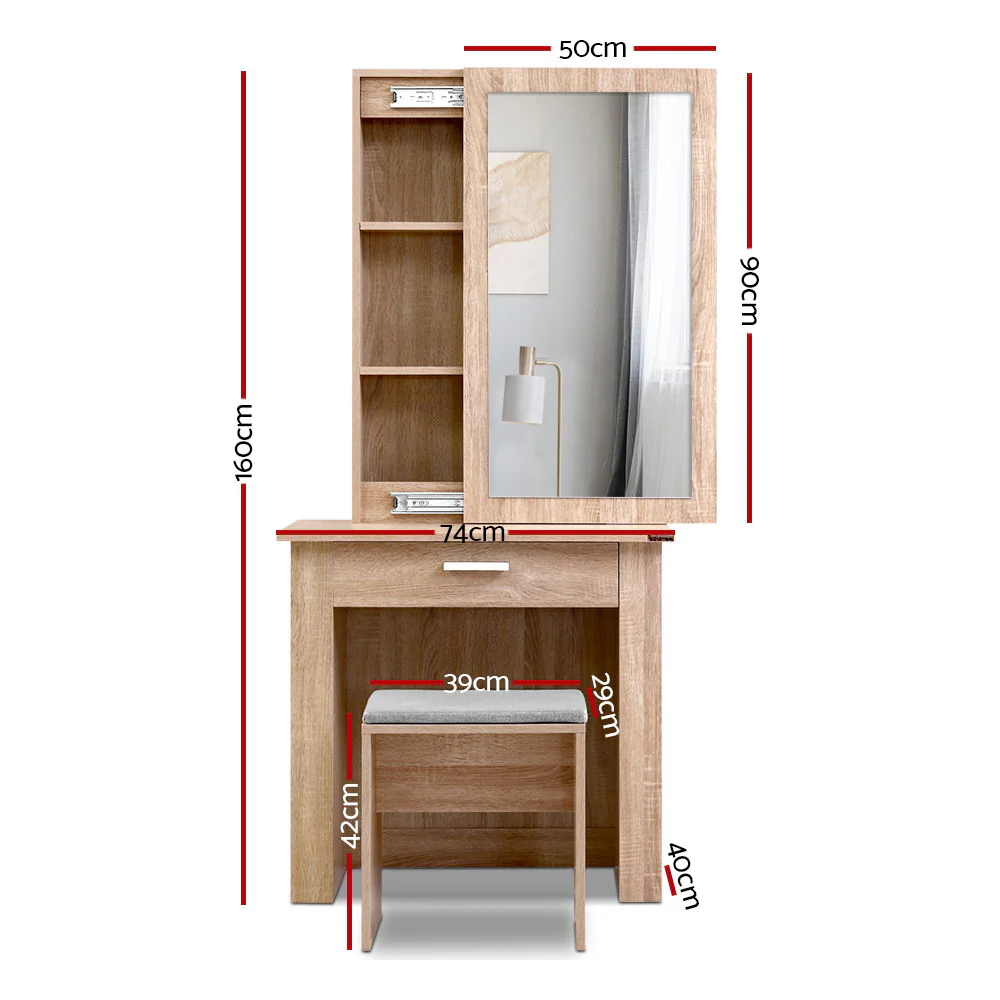 Artiss Dressing Table Stool Set Sliding Mirror Oak Demi - Image 8
