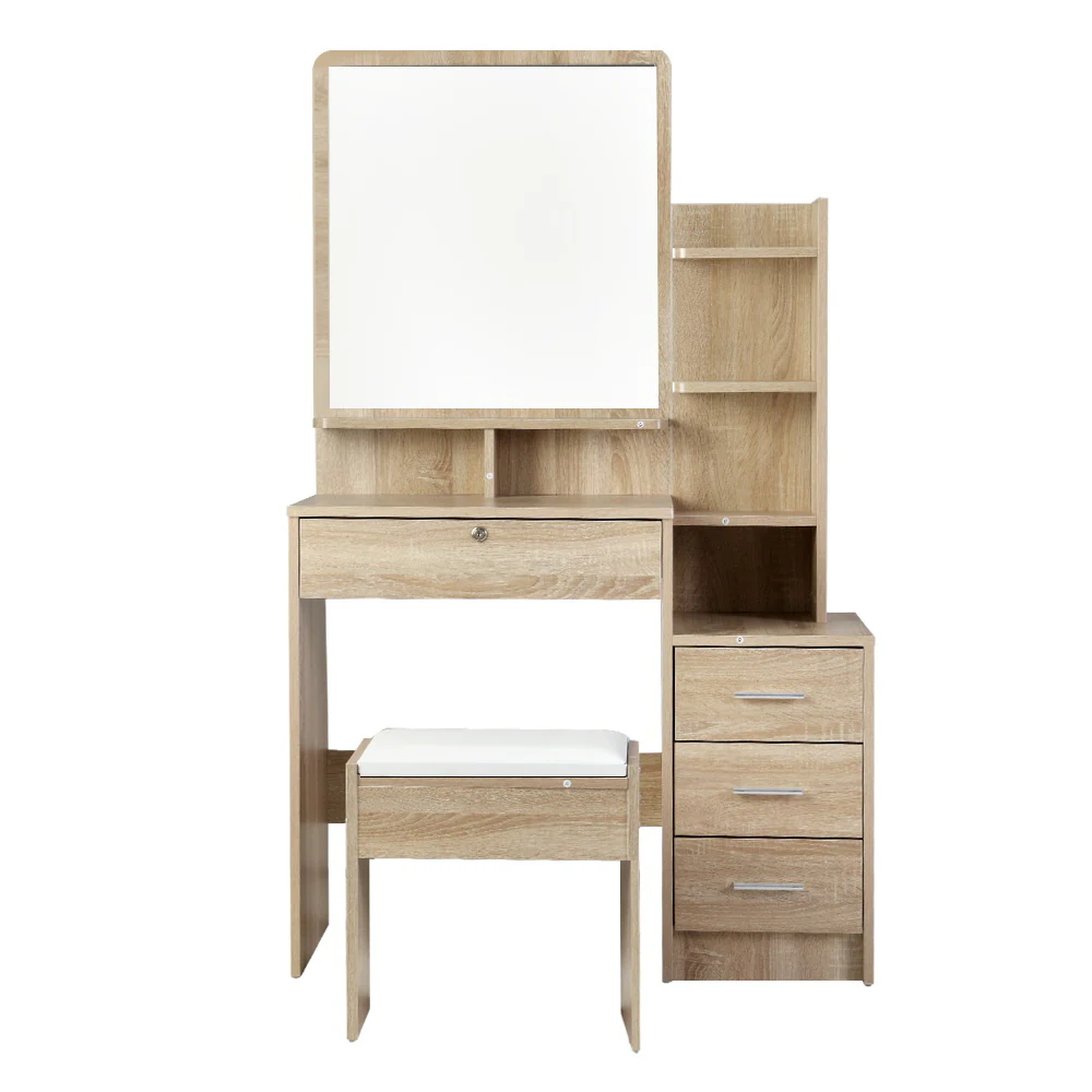 Artiss Dressing Table Stool Set 4 Drawers Oak - Image 4