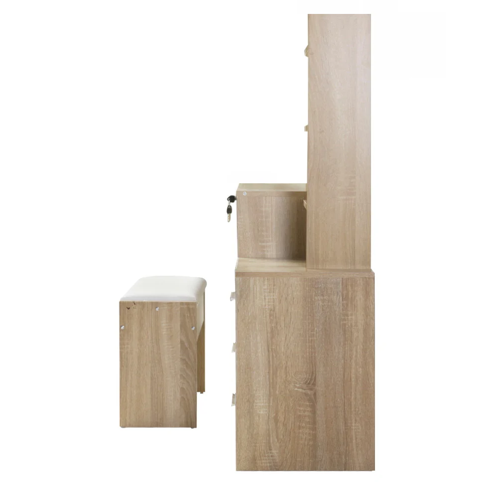 Artiss Dressing Table Stool Set 4 Drawers Oak - Image 5