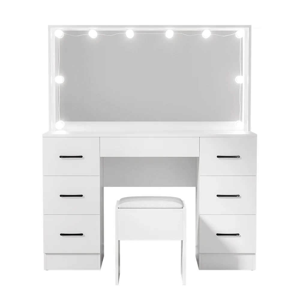 Artiss Dressing Table Set Stool 10 Led Bulbs White Debbie - Image 3