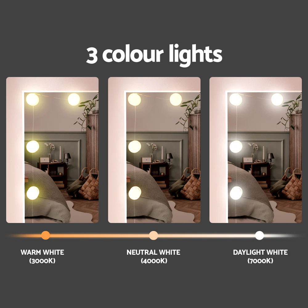 Artiss Dressing Table Set Stool 10 Led Bulbs White Debbie - Image 4