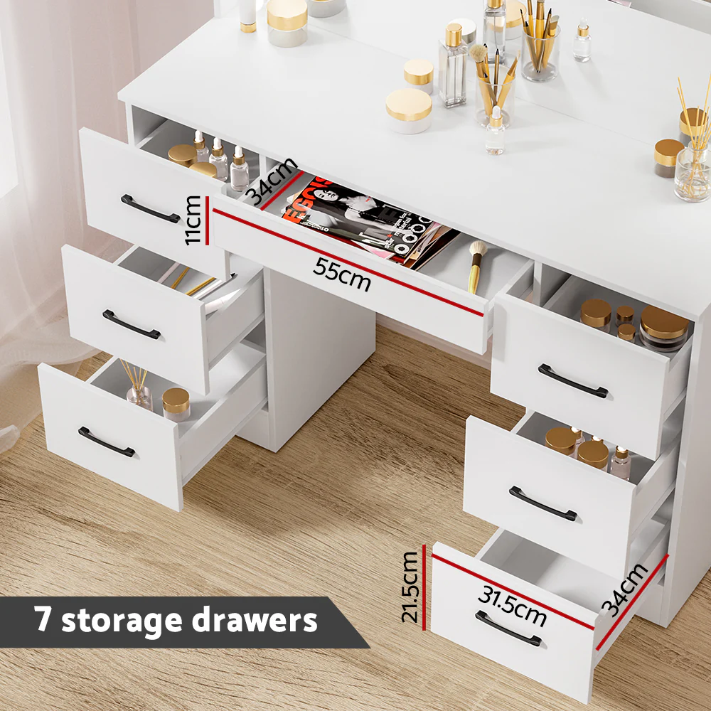 Artiss Dressing Table Set Stool 10 Led Bulbs White Debbie - Image 5
