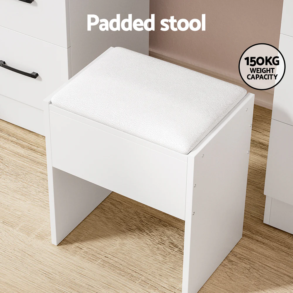 Artiss Dressing Table Set Stool 10 Led Bulbs White Debbie - Image 6