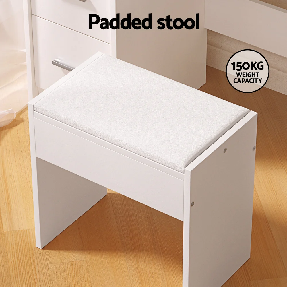 Artiss Dressing Table Set Stool 10 Led Bulbs White Dylan - Image 6