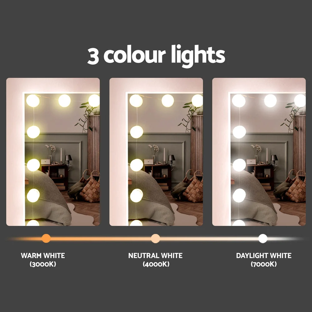 Artiss Dressing Table Set Stool 15 Led Bulbs White Darcy - Image 4