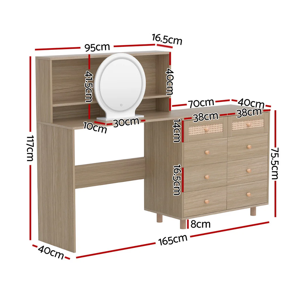 Artiss Dressing Table Set Stool LED Mirror Pine - Image 4