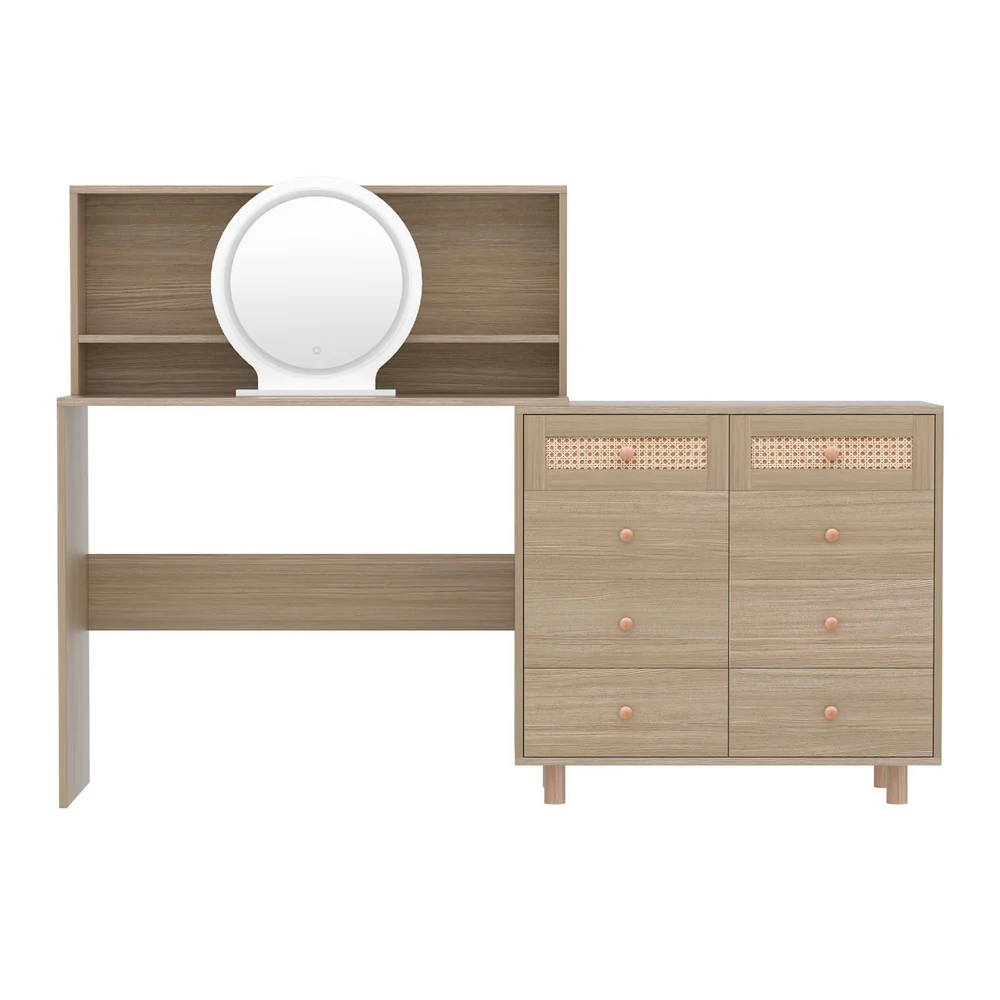 Artiss Dressing Table Set Stool LED Mirror Pine - Image 5