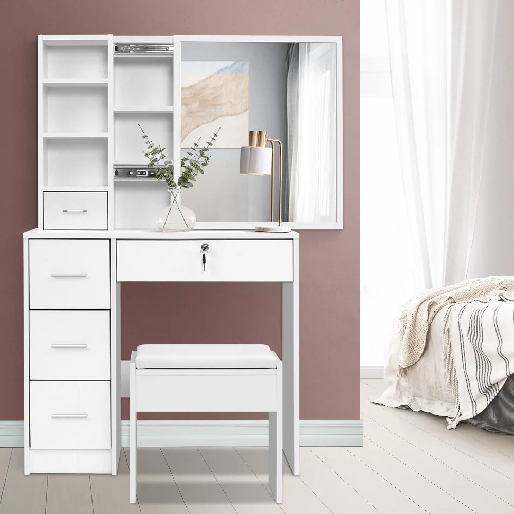 Artiss Dressing Table Stool Set Sliding Mirror White Diane - Image 3
