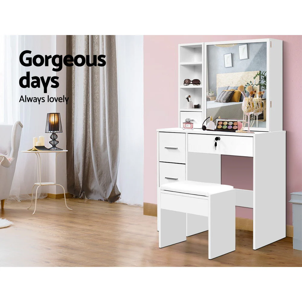 Artiss Dressing Table Stool Set Sliding Mirror White Diane - Image 5