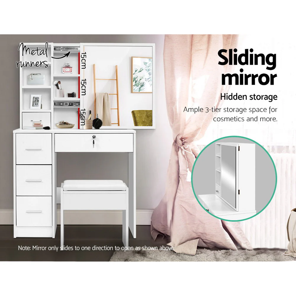 Artiss Dressing Table Stool Set Sliding Mirror White Diane - Image 6