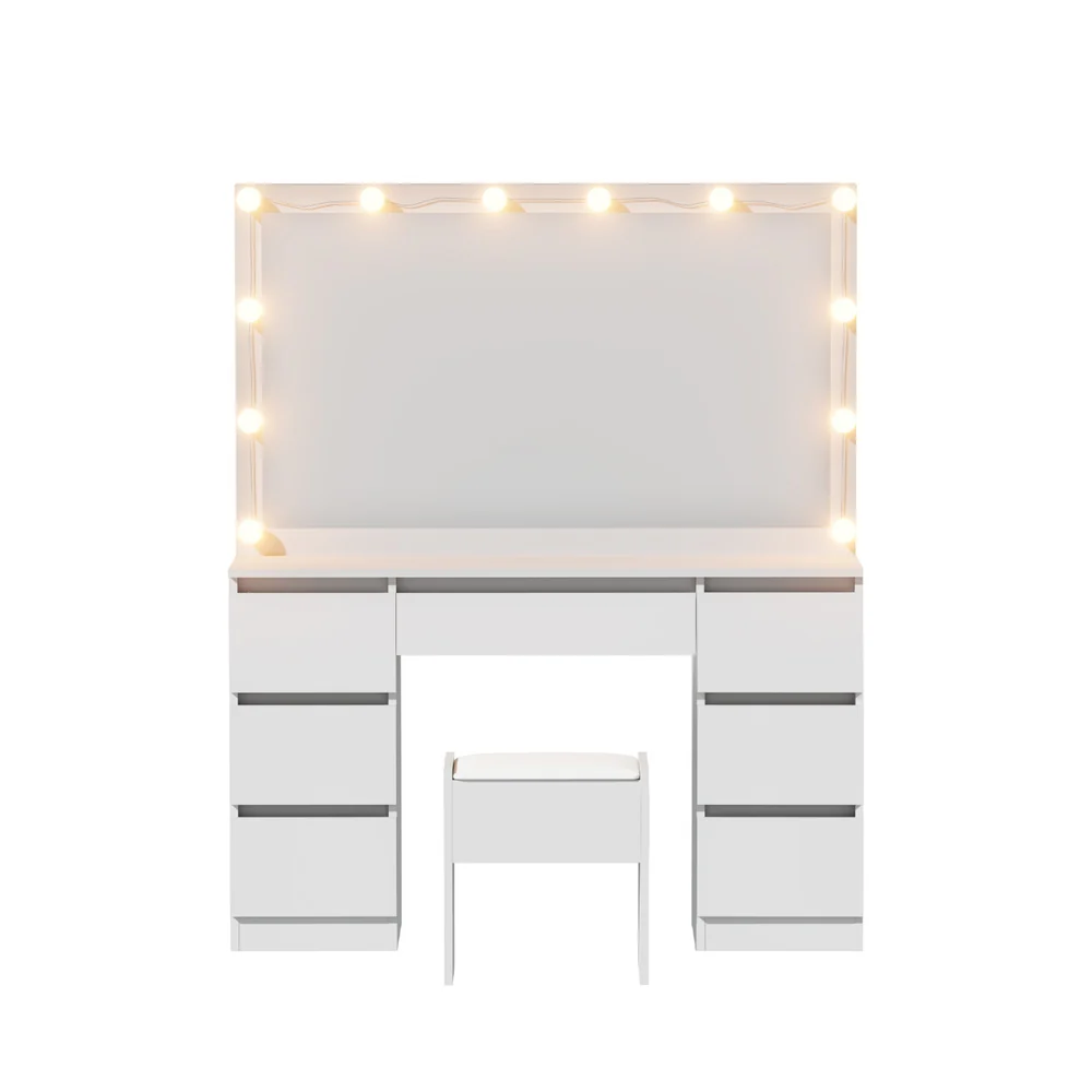 Artiss Dressing Table Vanity Desk Set Stool 12 Led Bulbs White - Image 3