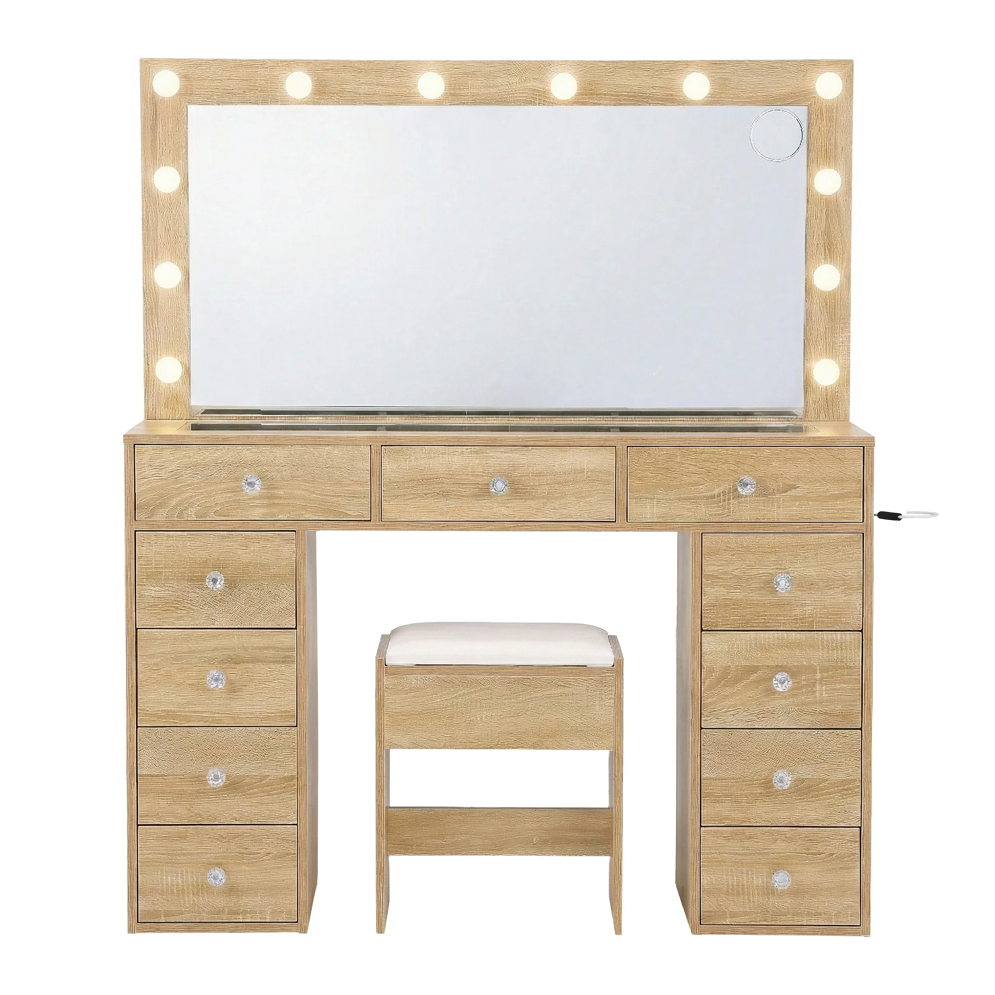 Artiss Dressing Table Vanity Desk Set Stool LED Bulbs Wood - Image 4