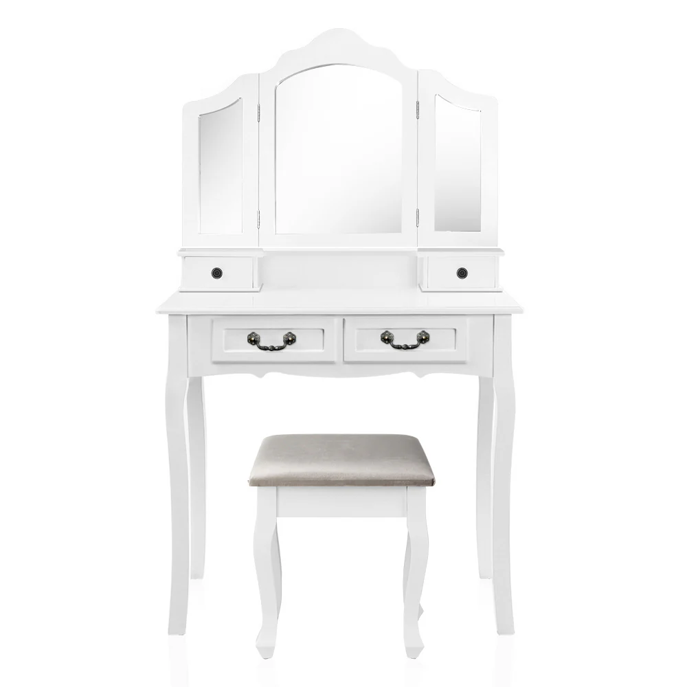 Artiss Dressing Table Stool Set Foldable Mirror White - Image 3