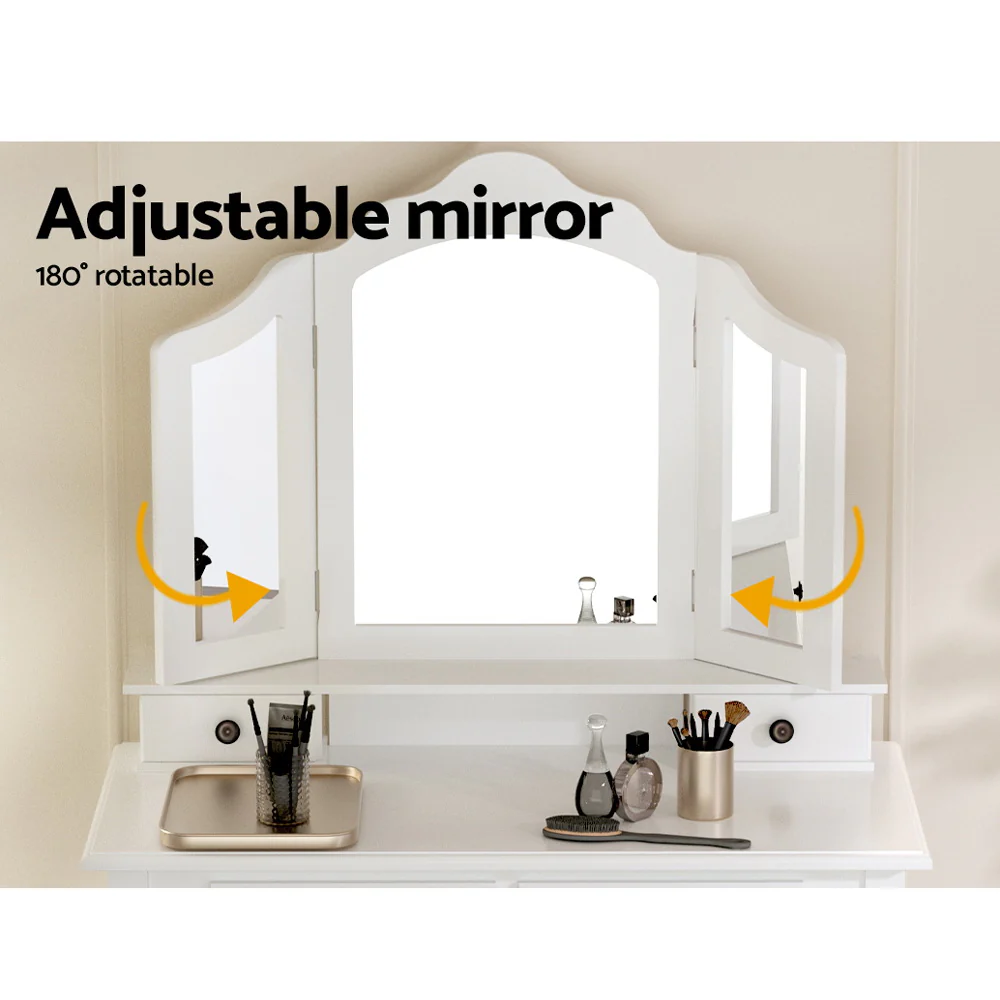 Artiss Dressing Table Stool Set Foldable Mirror White - Image 5