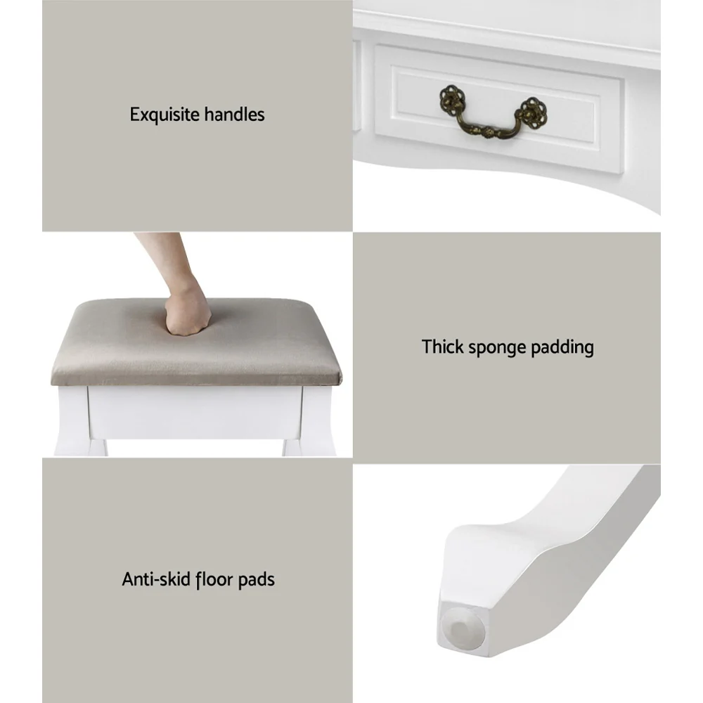 Artiss Dressing Table Stool Set Foldable Mirror White - Image 7