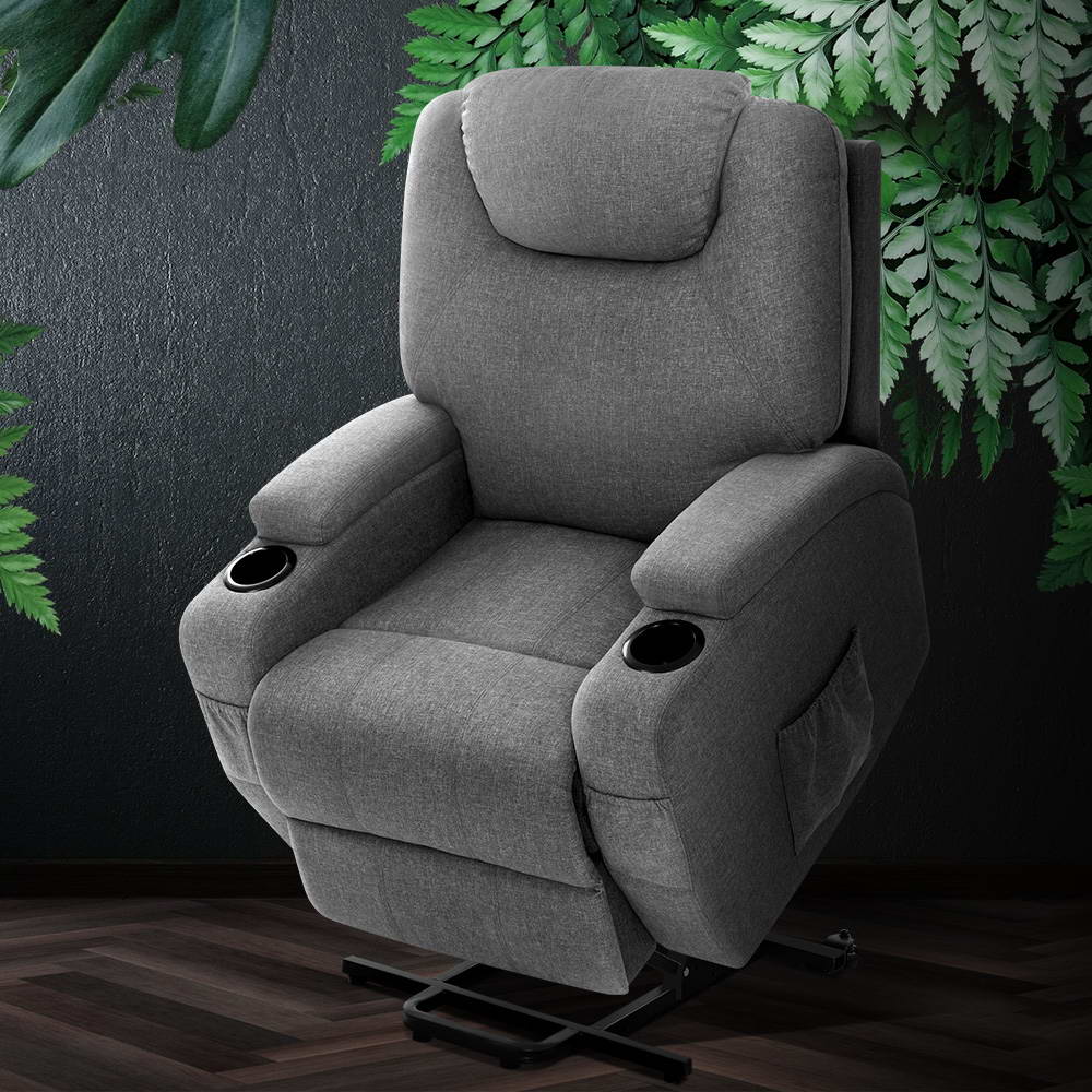 Artiss Recliner Chair Lift Assist Heated Massage Chair Velvet Milio - Image 7