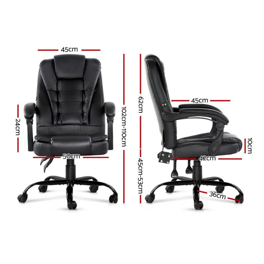 Artiss 2 Point Massage Office Chair PU Leather Black - Image 3