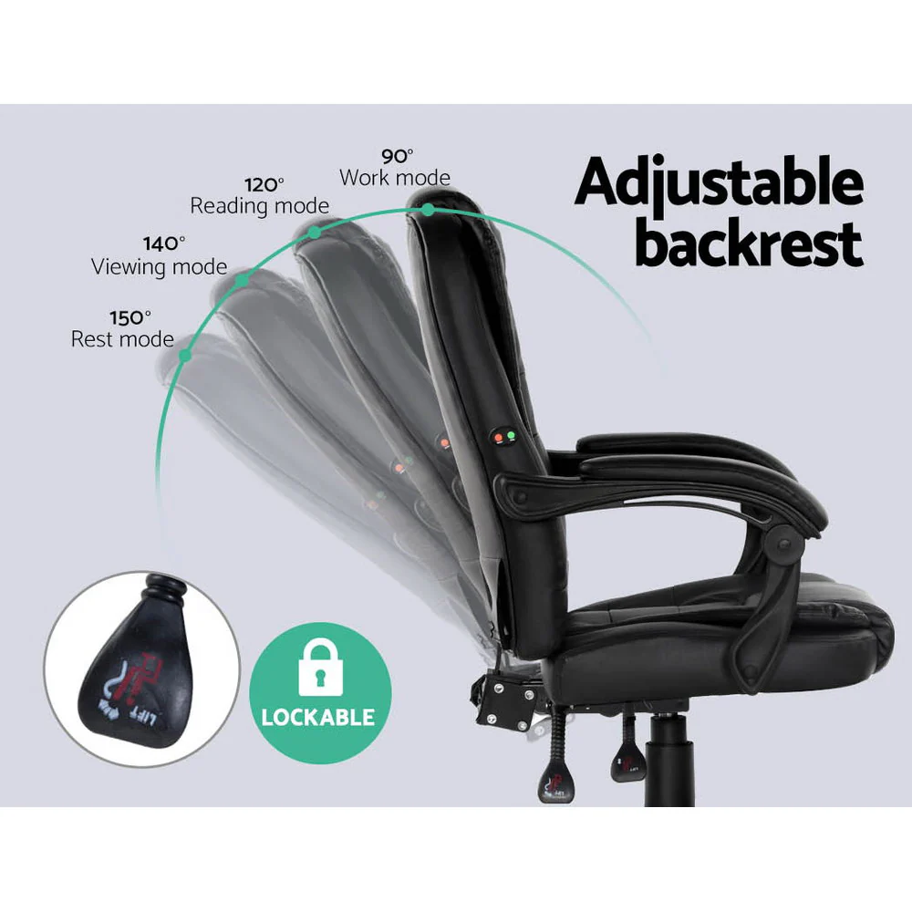 Artiss 2 Point Massage Office Chair PU Leather Black - Image 5