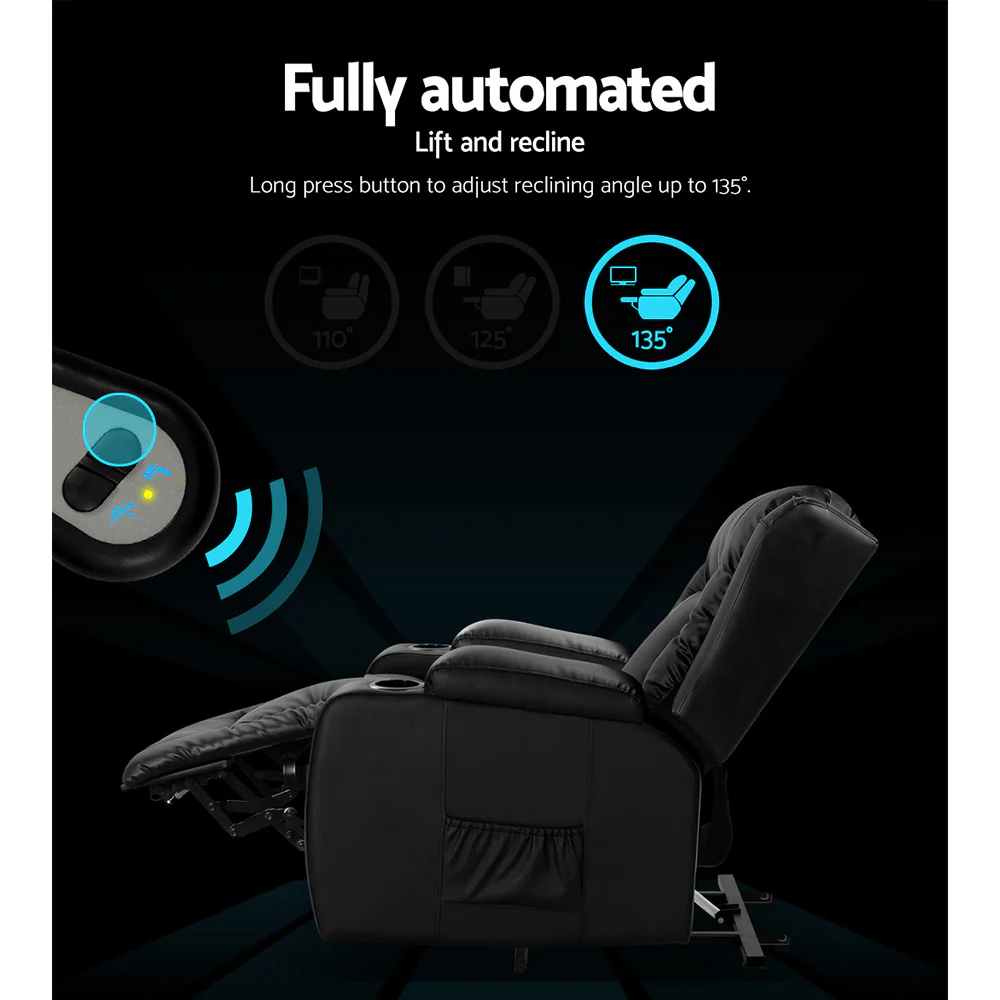 Artiss Recliner Chair Lift Assist Heated Massage Chair Leather Rukwa - Image 3