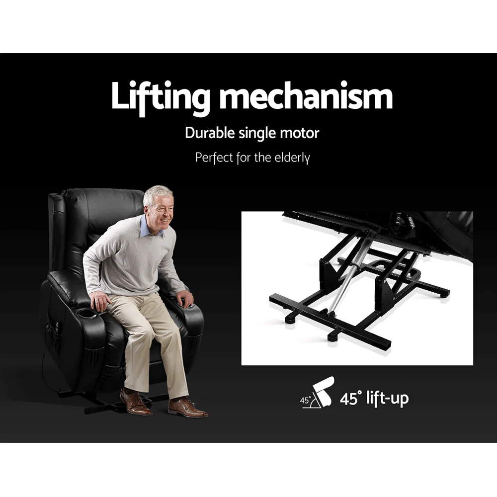 Artiss Recliner Chair Lift Assist Heated Massage Chair Leather Rukwa - Image 4