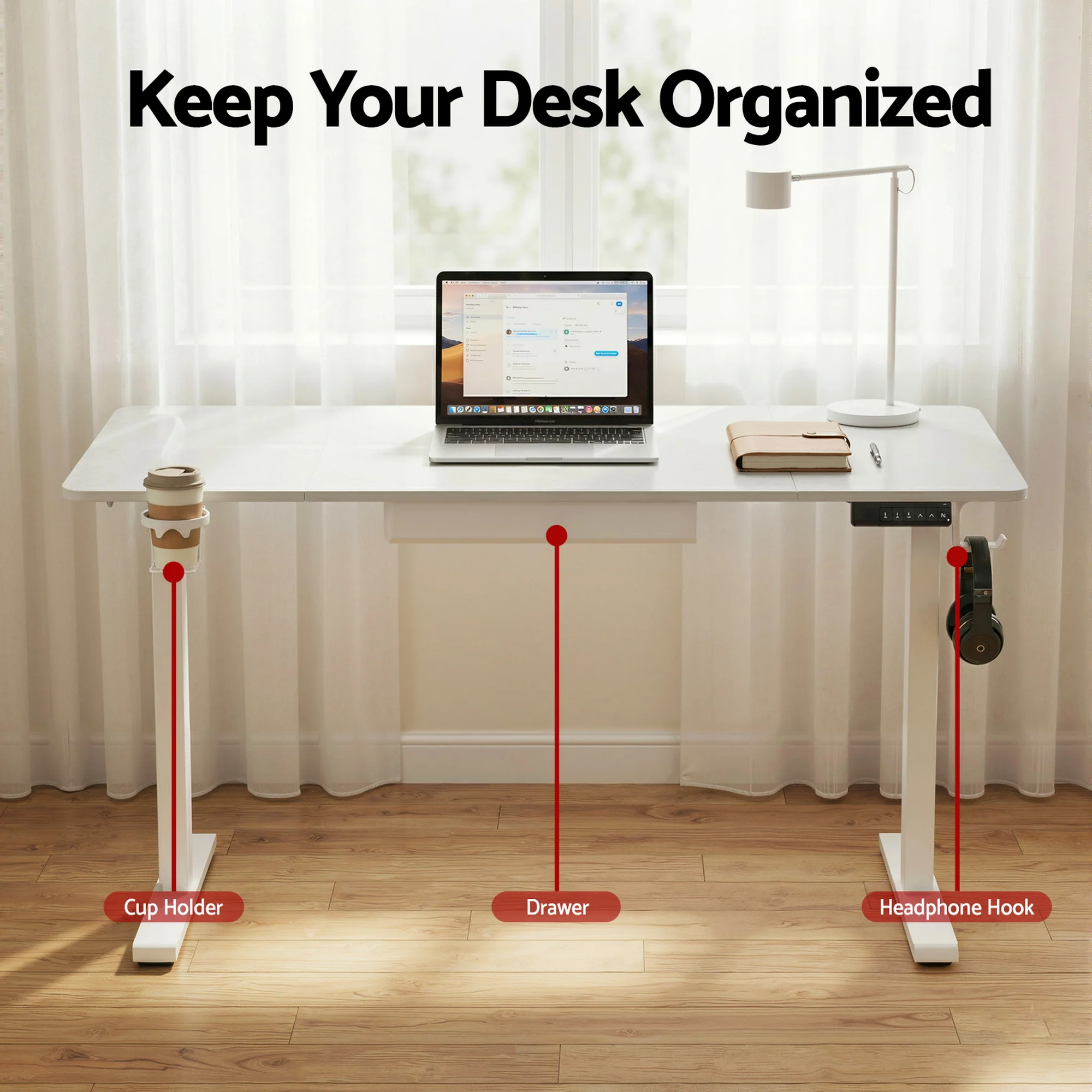 Artiss Electric Standing Desk 140cm Adjustable Height Motorised Home Office Desk Drawer - Image 6
