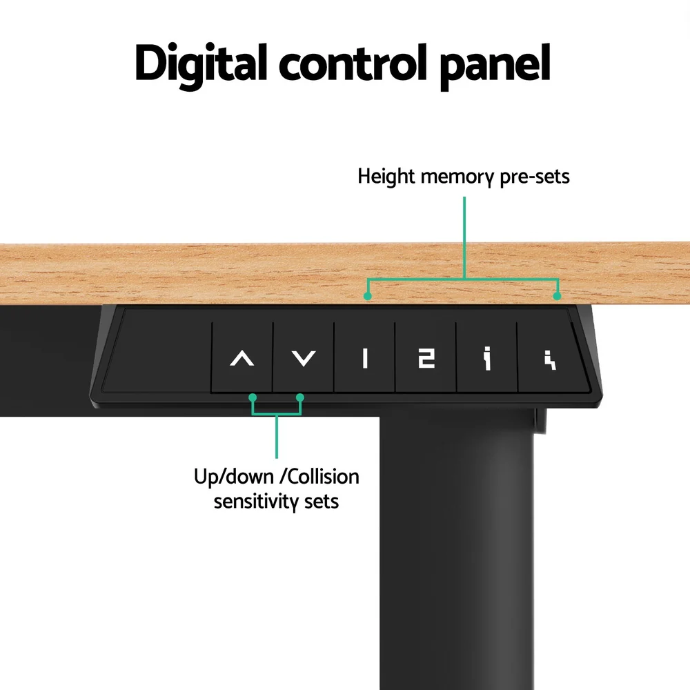 Artiss Electric Standing Desk 140cm Adjustable Height Motorised Home Office Desk Oak Black - Image 6