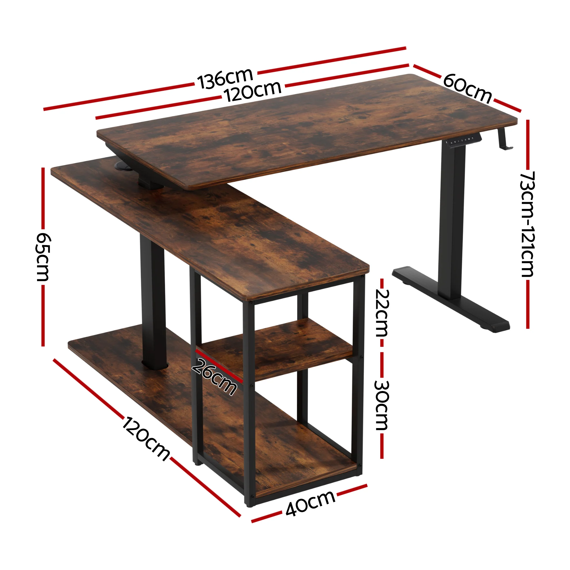 Artiss Electric Standing Desk Adjustable Motorised 120CM L Shaped Rustic Brown - Image 2