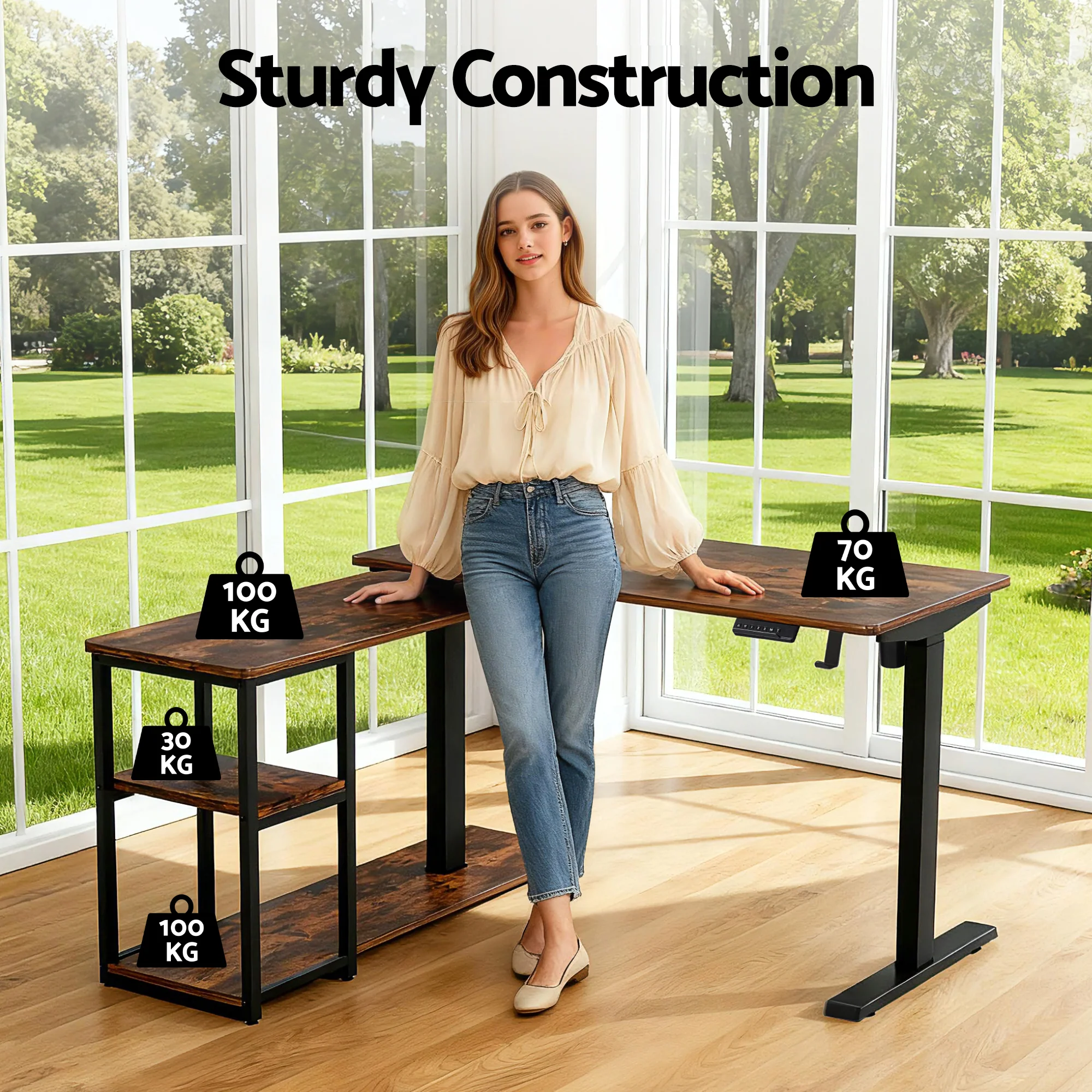 Artiss Electric Standing Desk Adjustable Motorised 120CM L Shaped Rustic Brown - Image 8