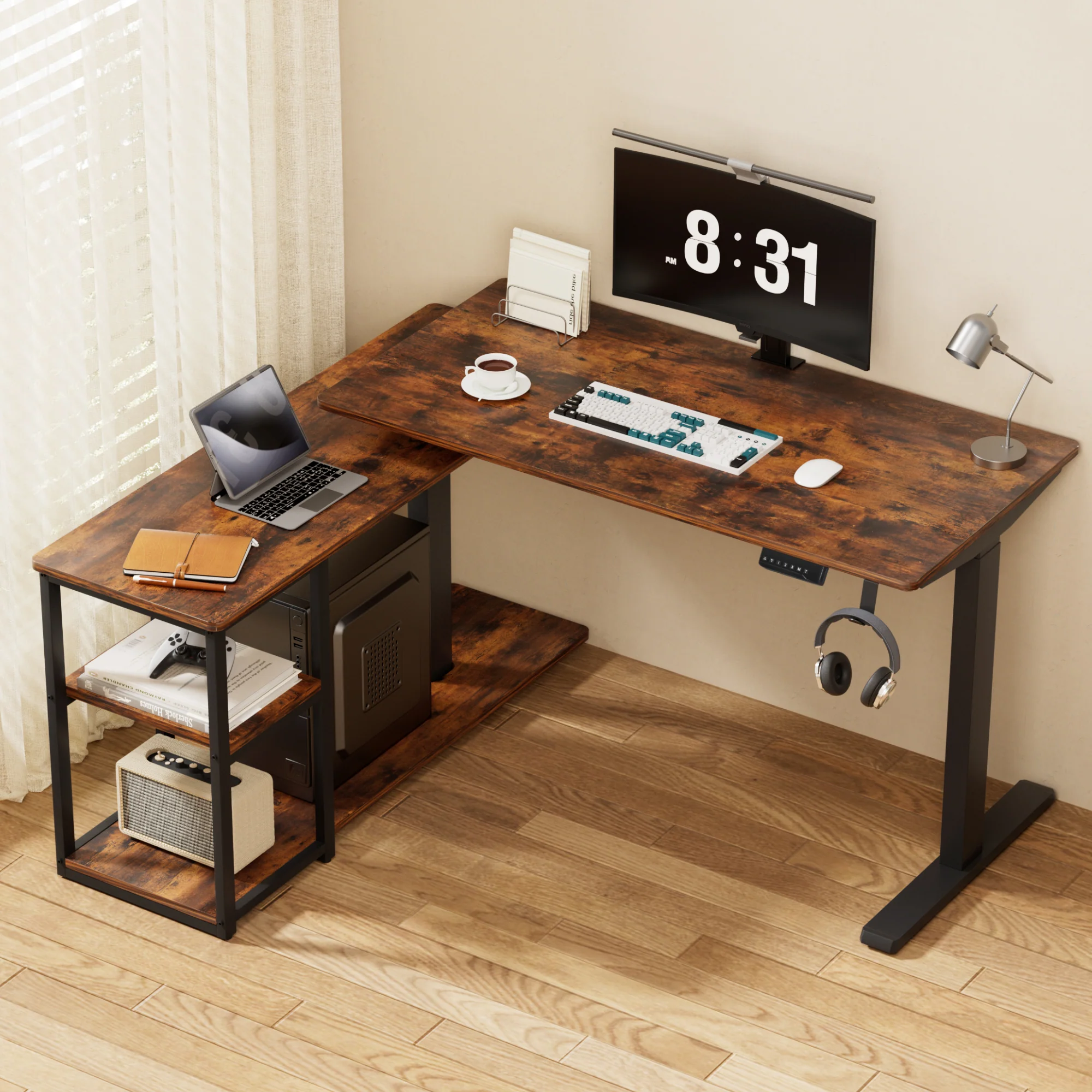 Artiss Electric Standing Desk Adjustable Motorised 120CM L Shaped Rustic Brown - Image 9