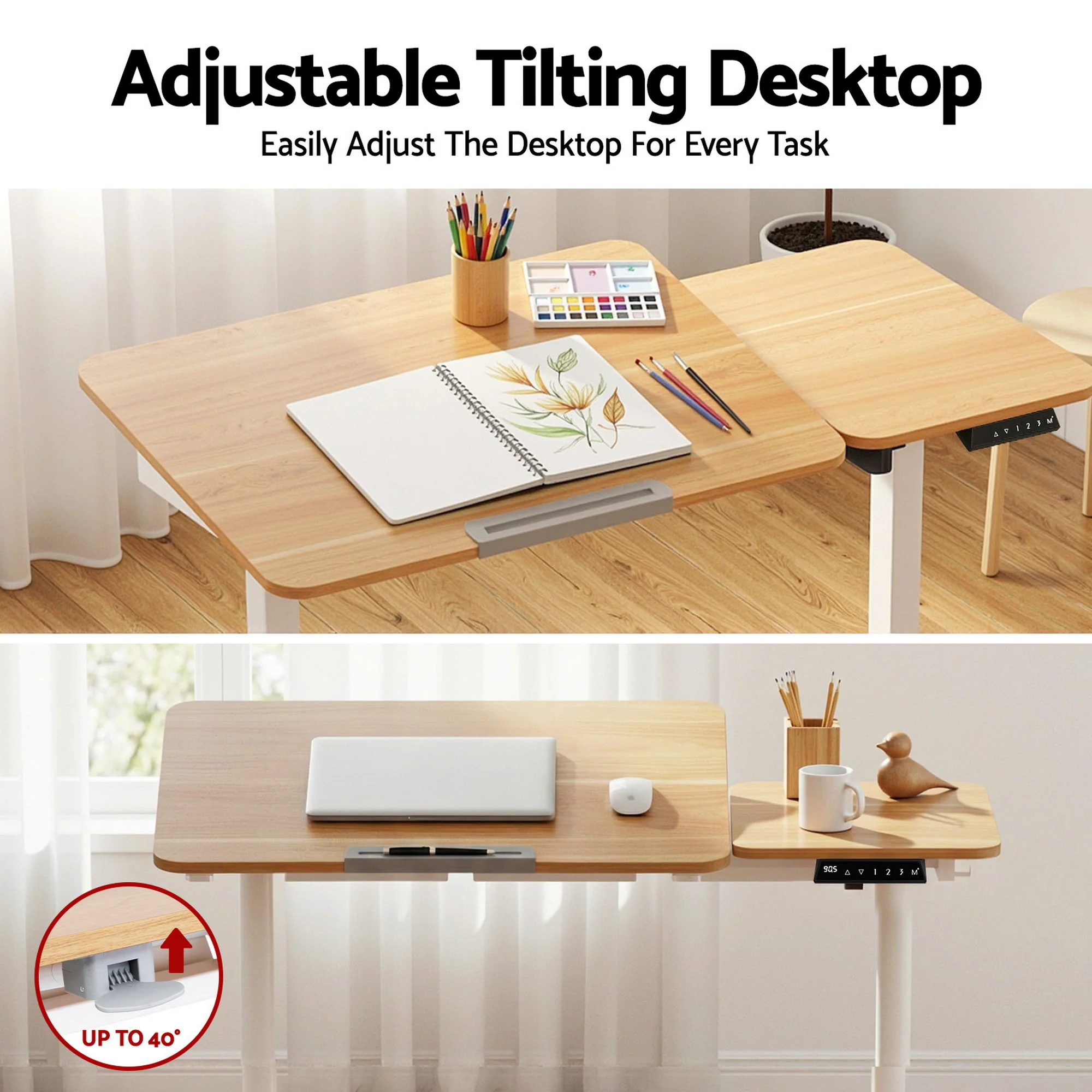 Artiss Electric Standing Desk Height Adjustable Sit Stand Desk Tilting Top - Image 5