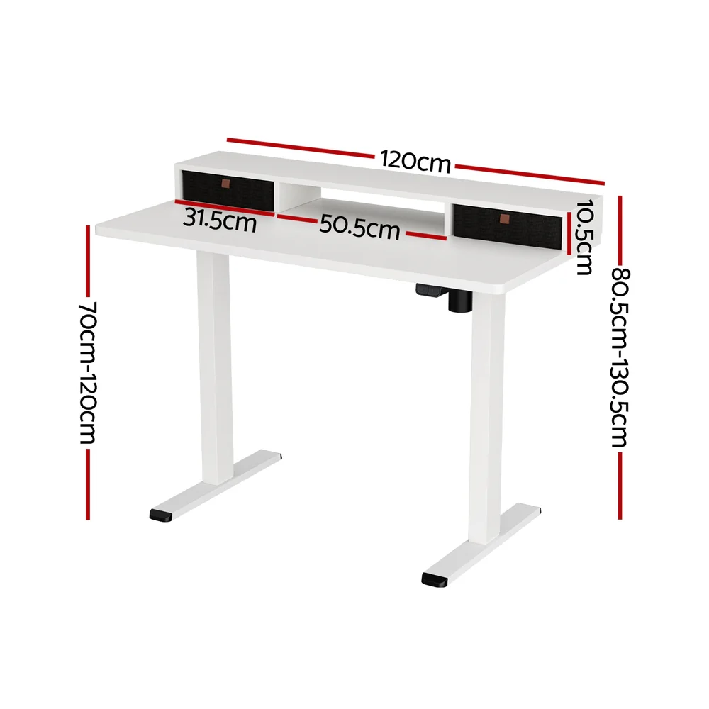 Artiss Electric Standing Desk with Storage Shelf Drawer Office Table 120CM - Image 2
