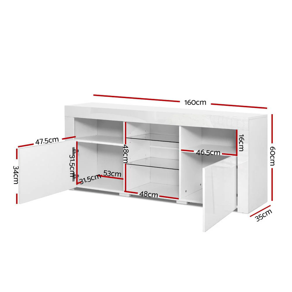 Artiss Entertainment Unit TV Cabinet LED 160cm White Bobi - Image 3