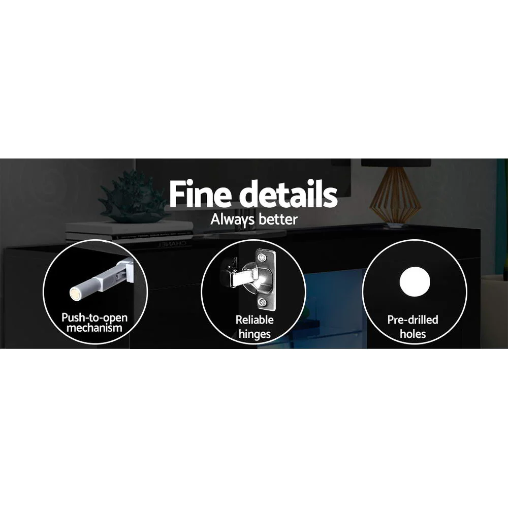 Artiss Entertainment Unit TV Cabinet LED 180cm Black Bobi - Image 7