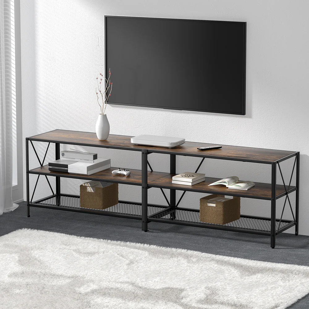Artiss Entertainment Unit TV Stand 3-tier Display Shelves Vintage Rustic Walnut - Image 6
