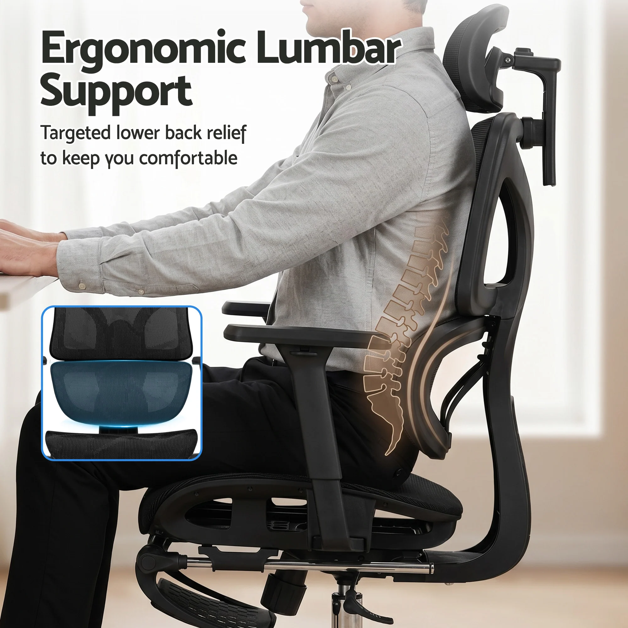 Artiss Ergonomic Office Chair Footrest Black - Image 5
