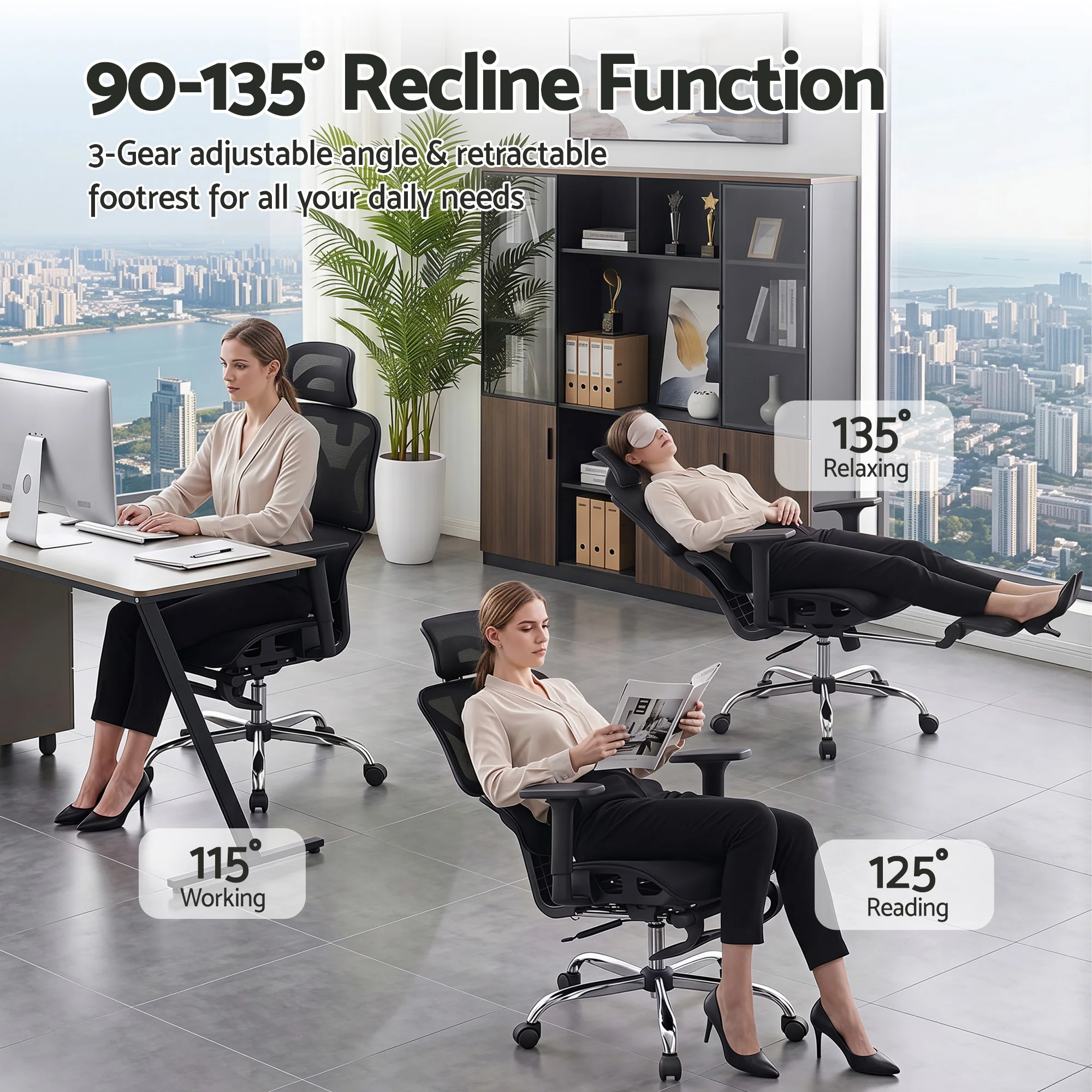 Artiss Ergonomic Office Chair Footrest Black - Image 6