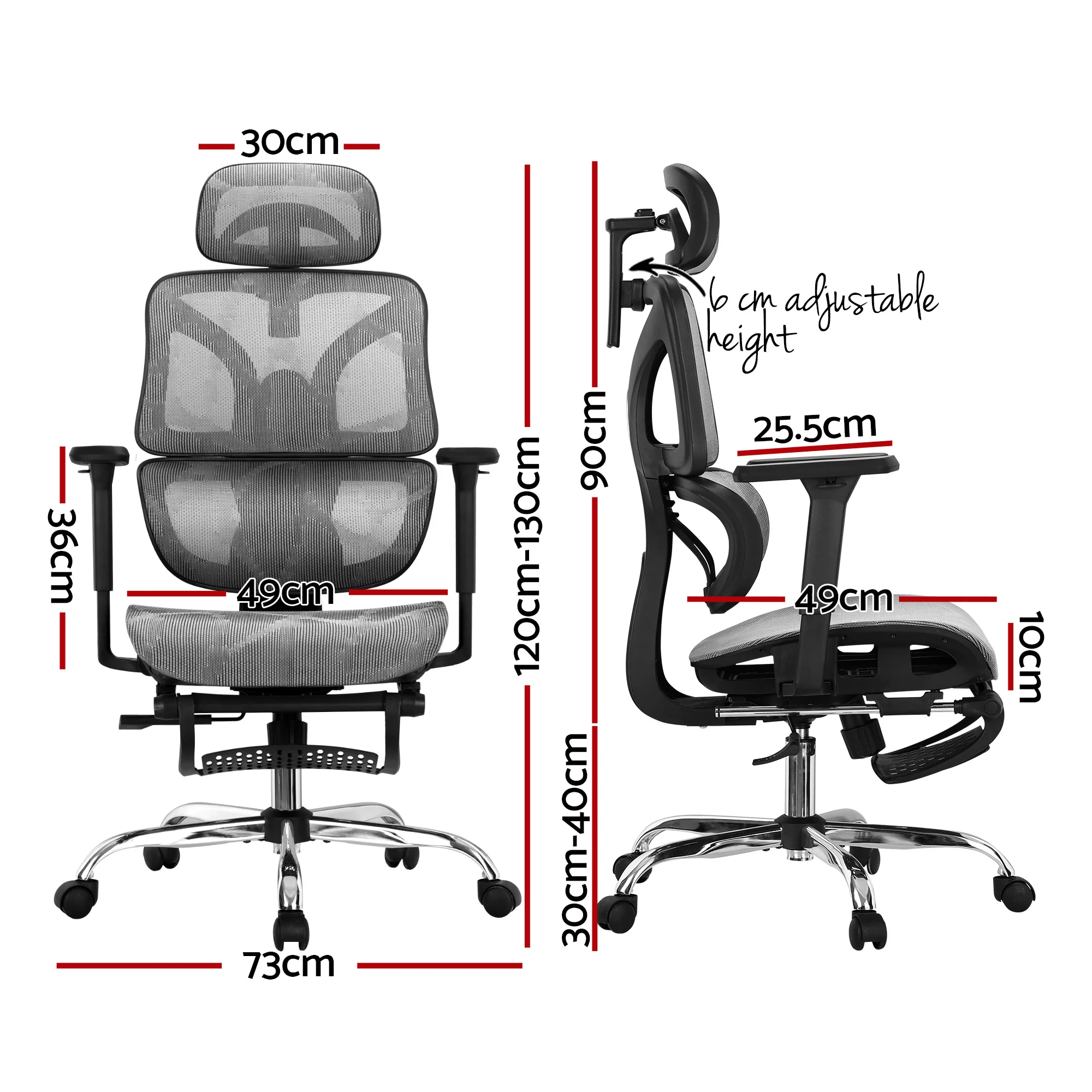 Artiss Ergonomic Office Chair Footrest Grey - Image 3