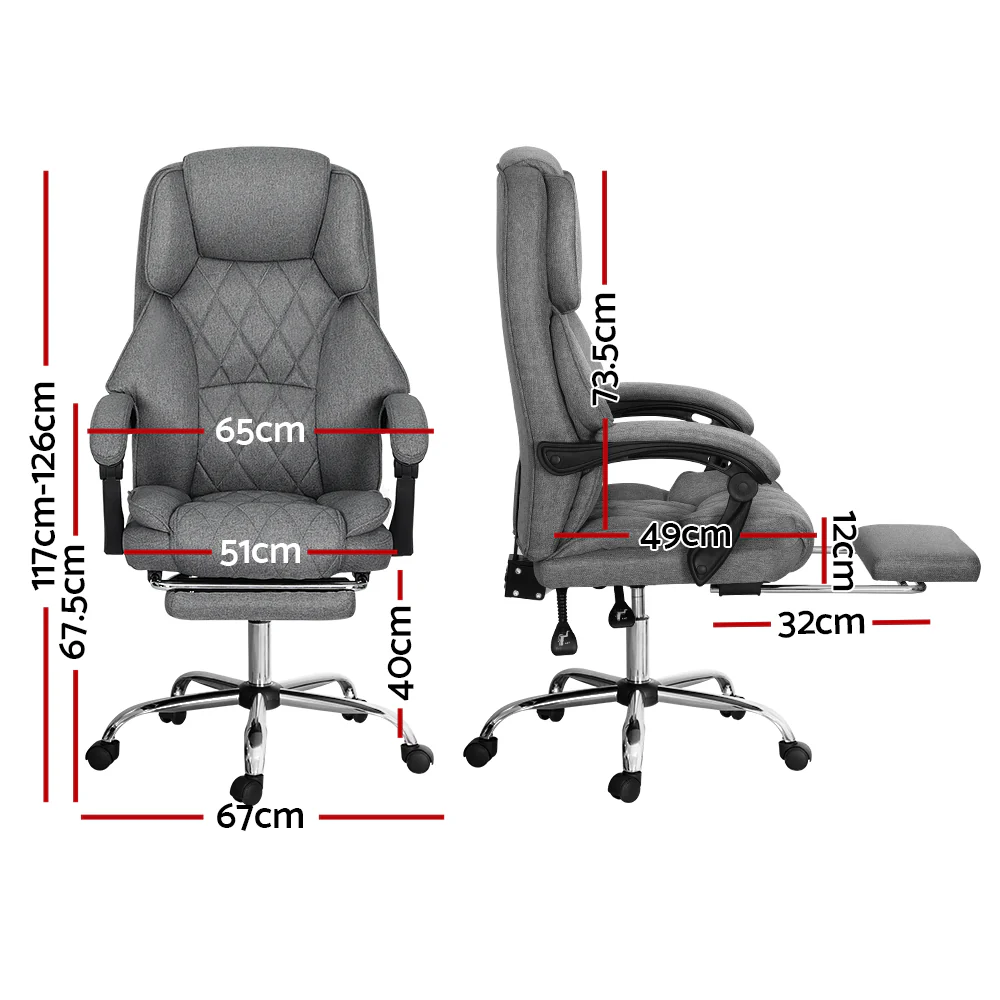 Artiss Executive Office Chair Fabric Footrest Grey - Image 2