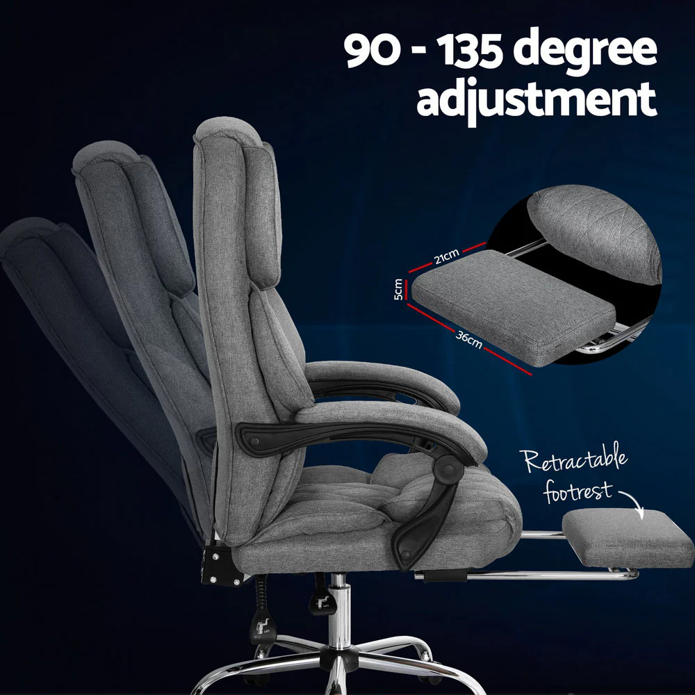 Artiss Executive Office Chair Fabric Footrest Grey - Image 5