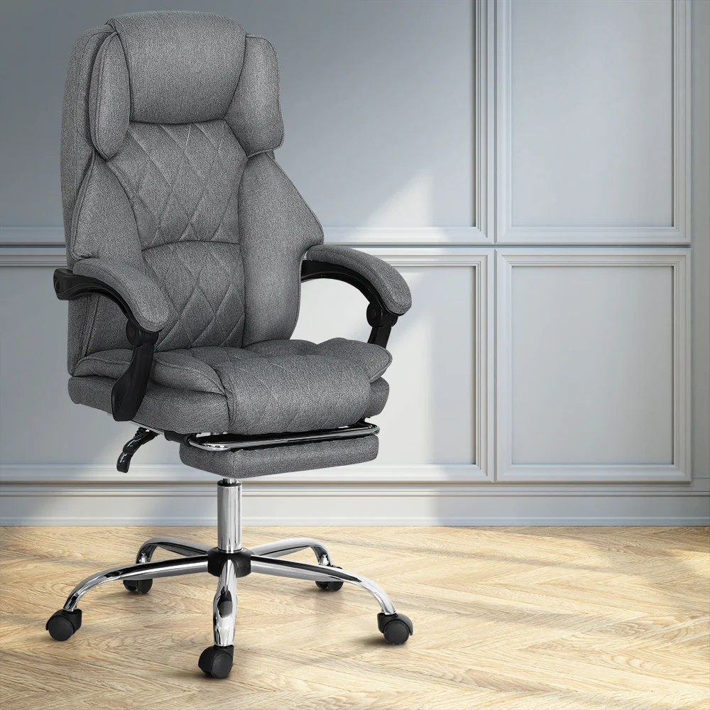 Artiss Executive Office Chair Fabric Footrest Grey - Image 7
