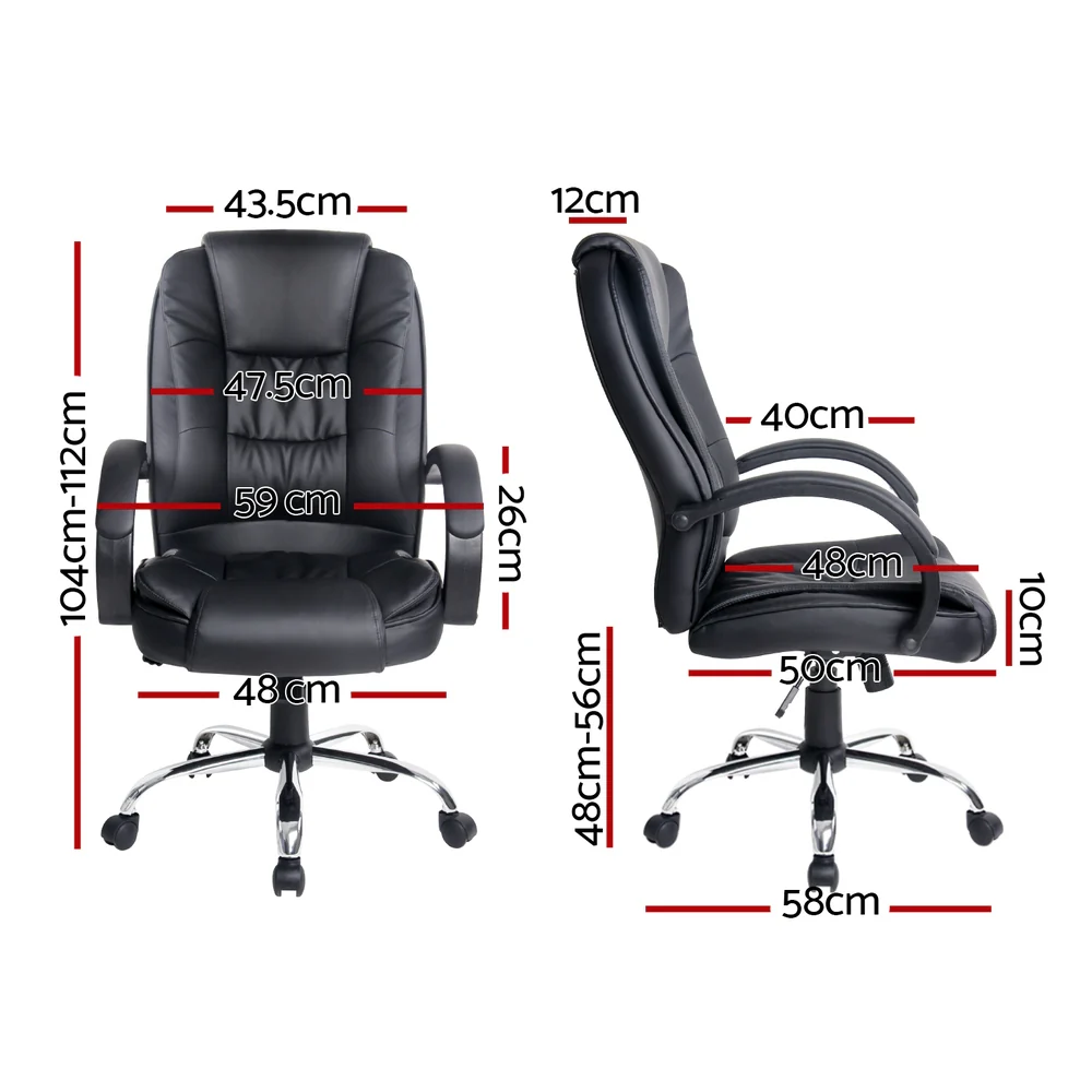 Artiss Executive Office Chair Leather Tilt Black - Image 3
