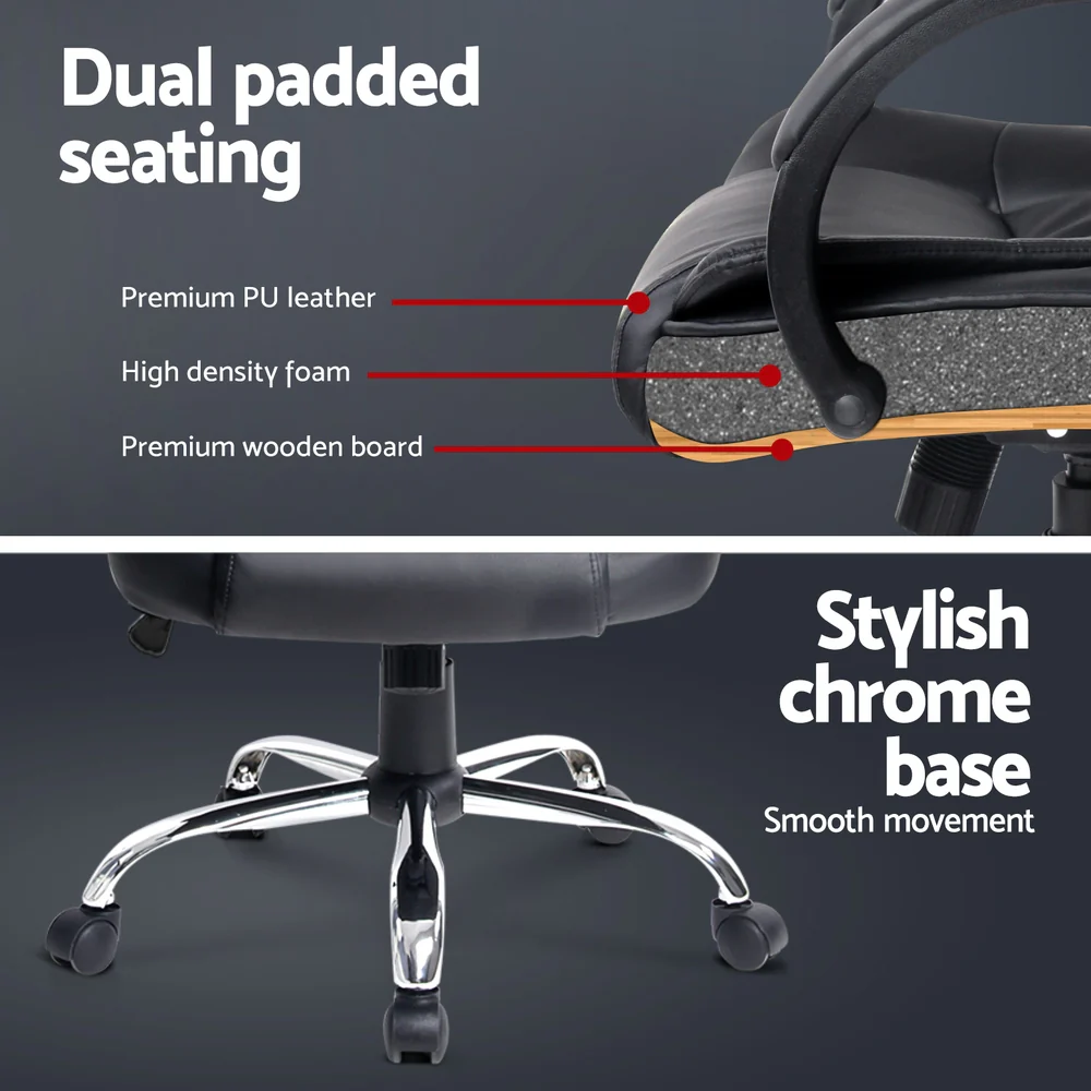 Artiss Executive Office Chair Leather Tilt Black - Image 7