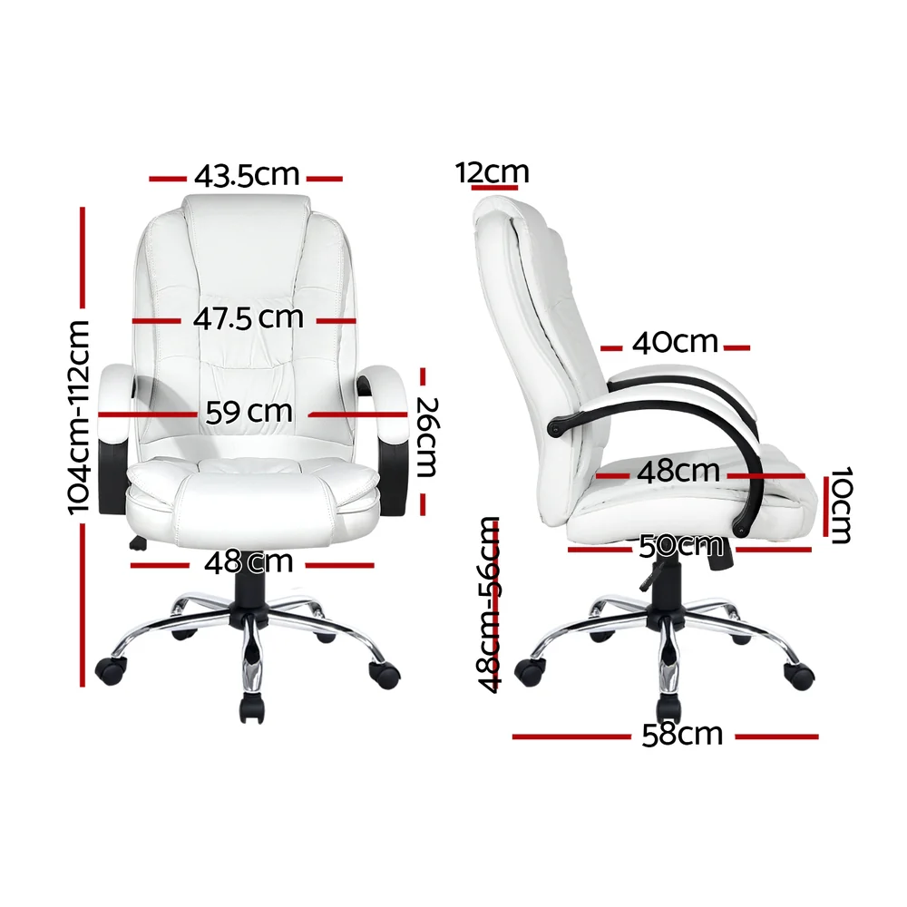 Artiss Executive Office Chair Leather Tilt White - Image 3