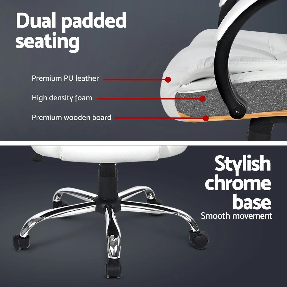 Artiss Executive Office Chair Leather Tilt White - Image 7
