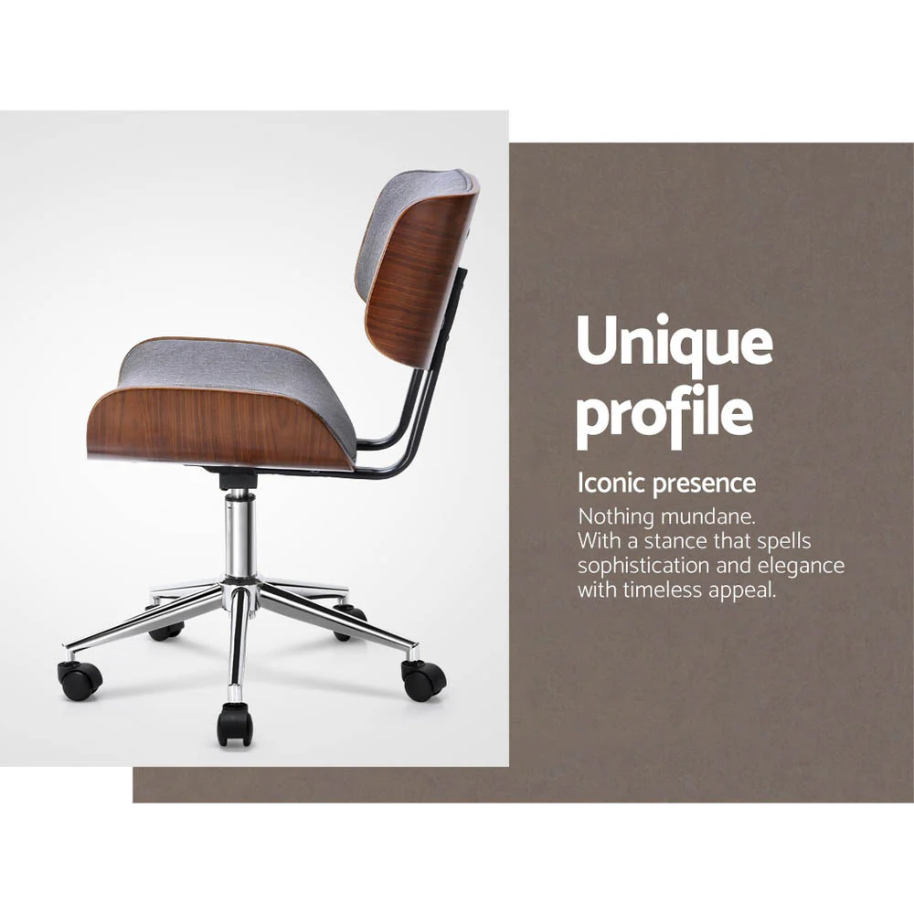 Artiss Wooden Office Chair Fabric Seat Grey - Image 6
