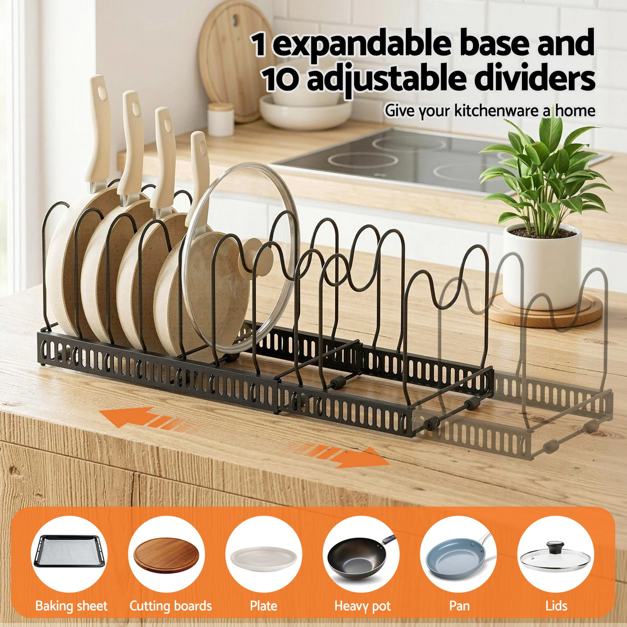 Artiss Expandable  Pots and Pans Organizer Rack Cookware Holder Kitchen Cabinet Rack - Image 5