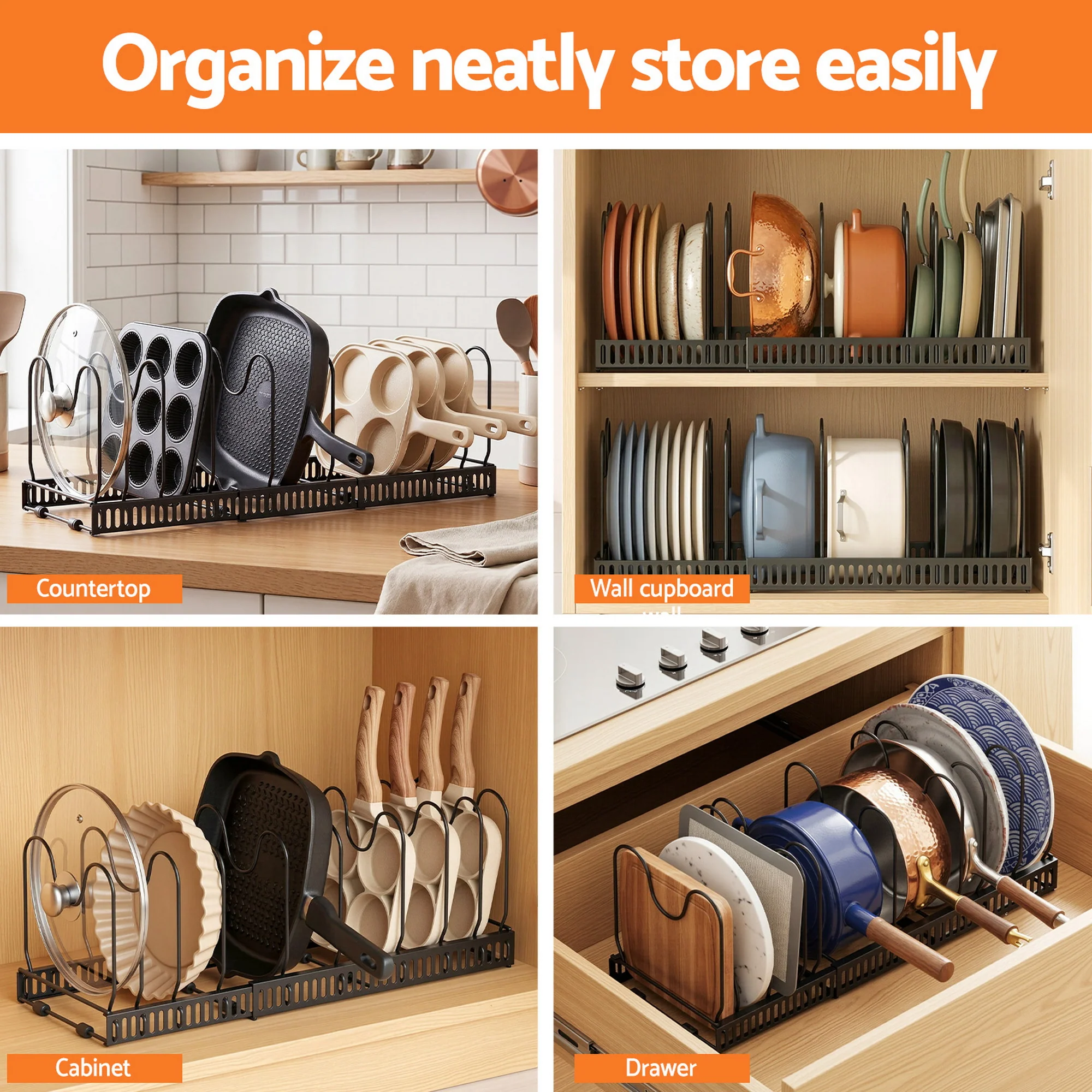 Artiss Expandable  Pots and Pans Organizer Rack Cookware Holder Kitchen Cabinet Rack - Image 7