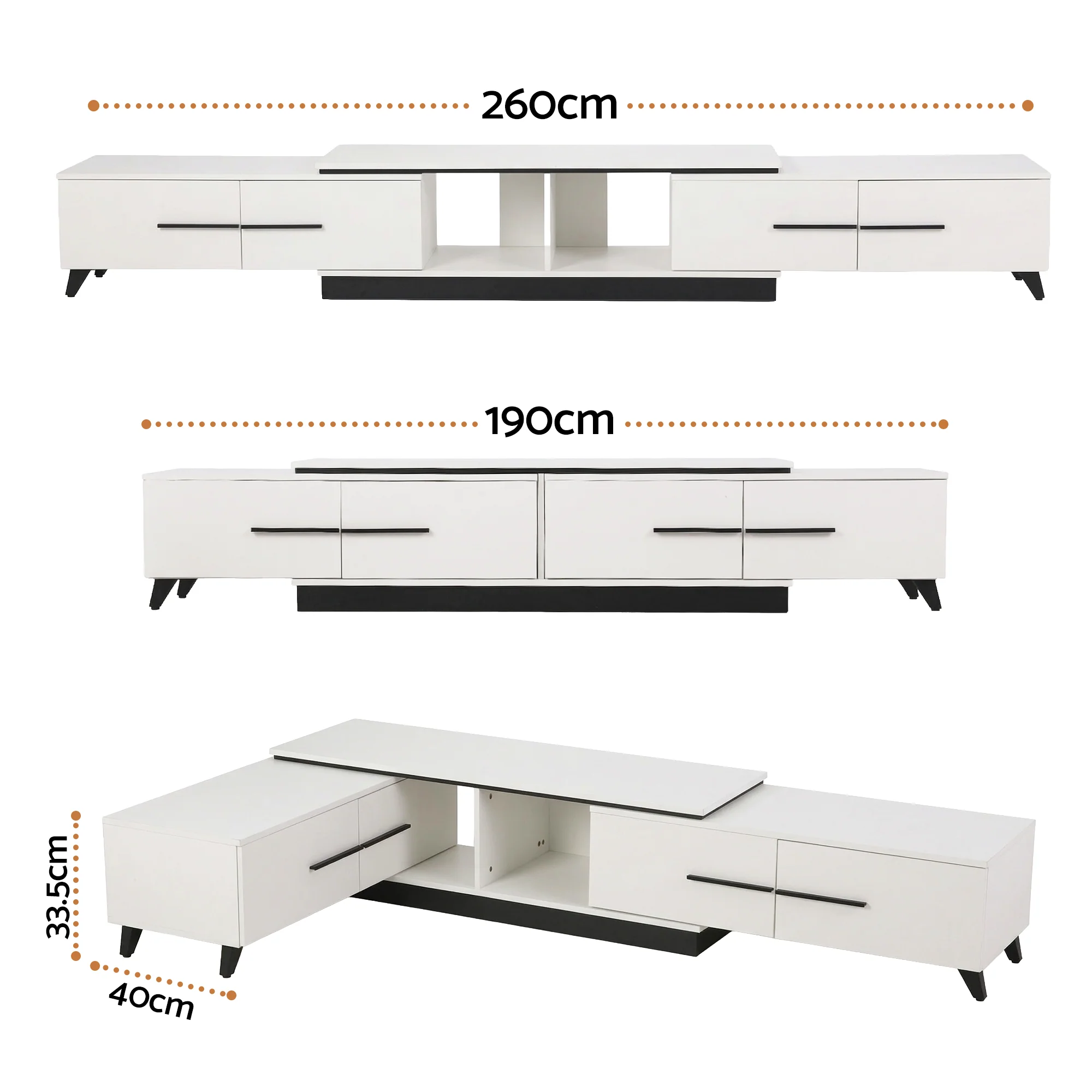 Artiss Extendable TV Cabinet Entertainment Unit Stand White - Image 3
