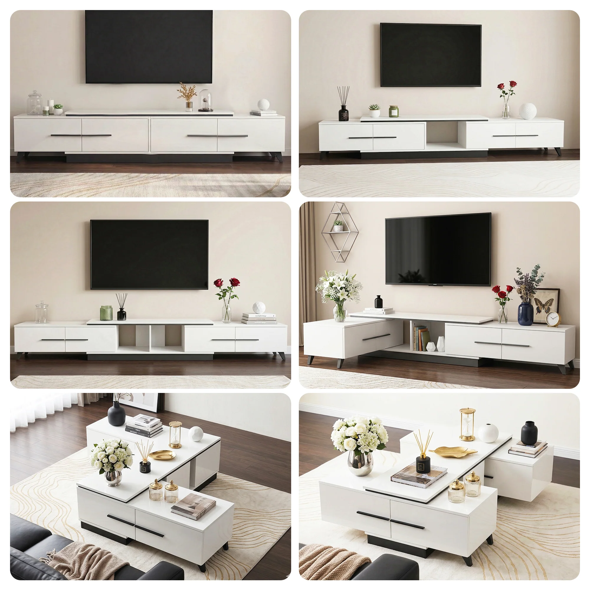 Artiss Extendable TV Cabinet Entertainment Unit Stand White - Image 5
