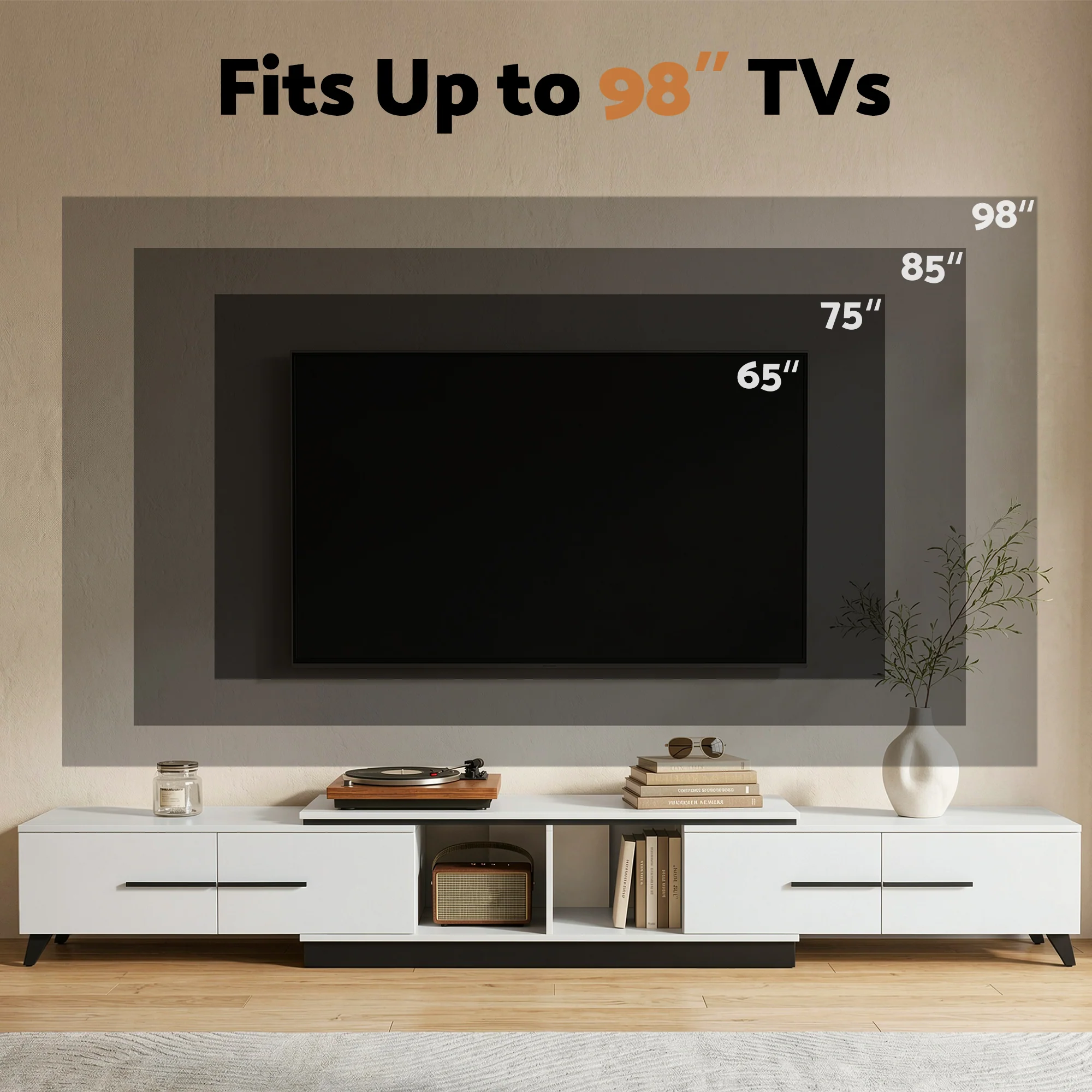 Artiss Extendable TV Cabinet Entertainment Unit Stand White - Image 7